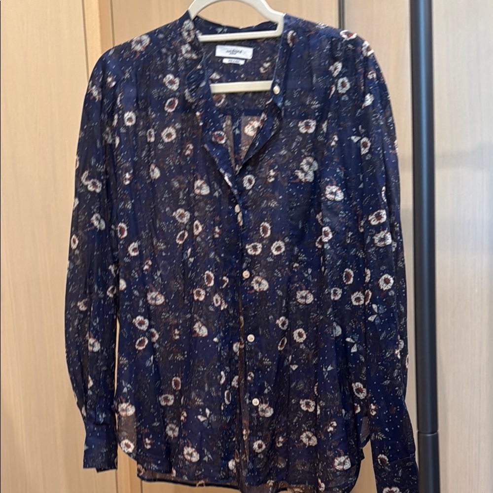 Isabel marant etoile  Blue and White Long Sleeve Notched Collar Blouse floral